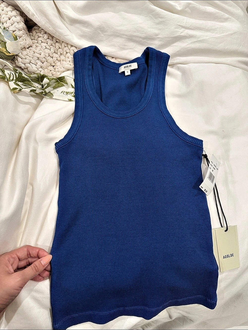 AGOLDE Poppy Tank Ribbed Top in Blue Size Medium